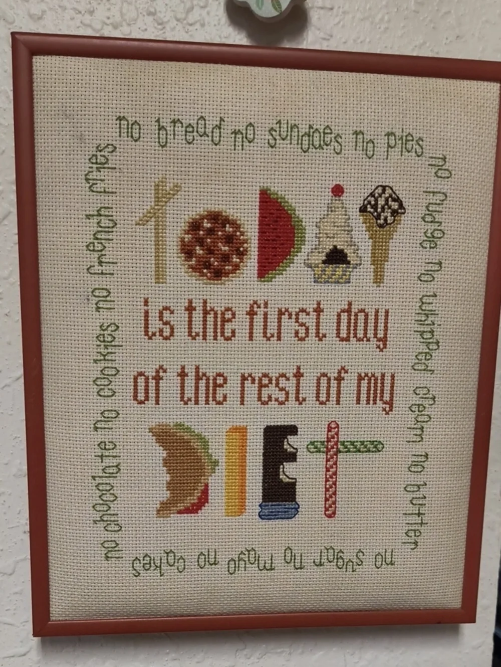 Cross-Stitched Food Quote Wall Art - Multicolor
